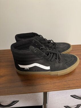 Vans Black & White High-Top Skate Sneakers with Gum Sole